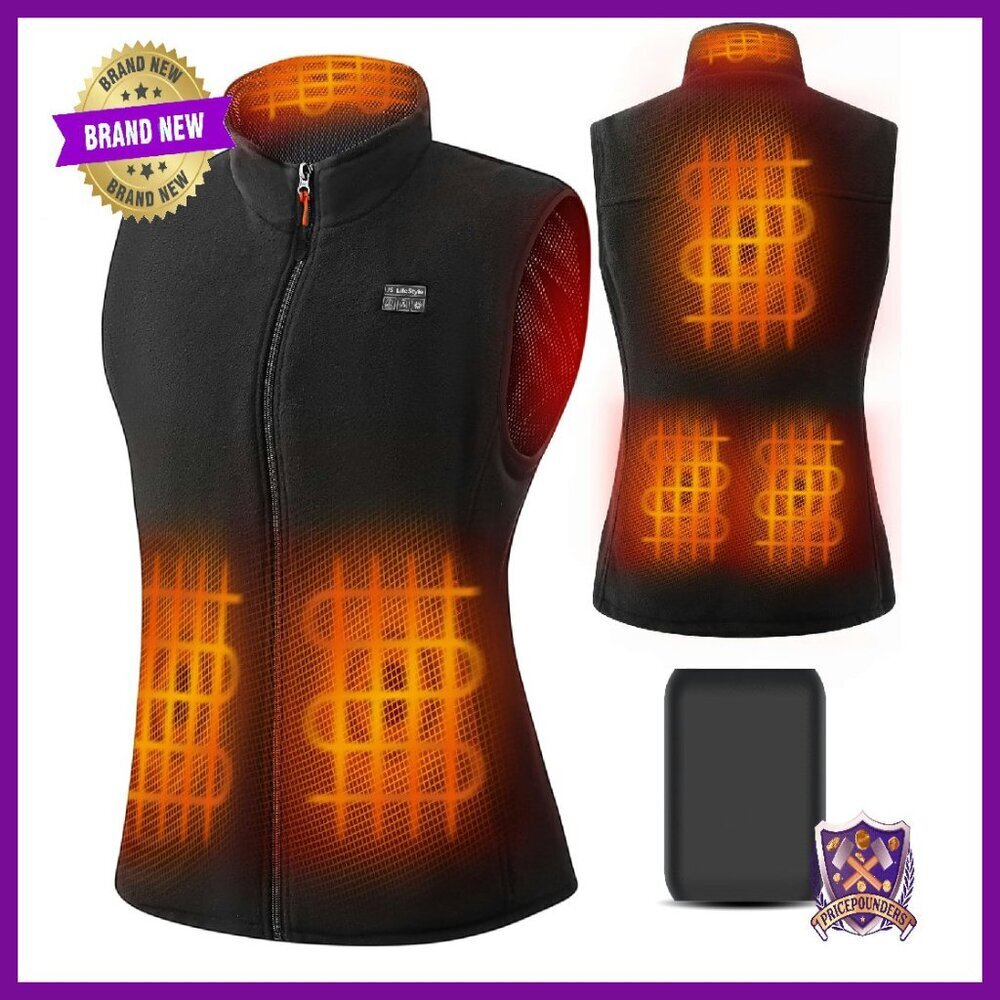 Heated Fleece Vest with Battery Pack, 6 Heating Zones, 3 Heat Settings
